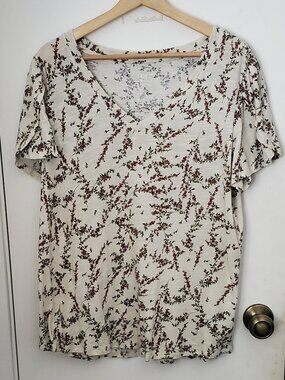 24/7 Holland Tulip Sleeve Cream Floral Top Women's Size XL